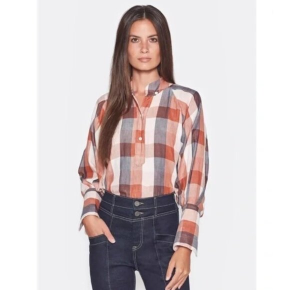 Joie Plaid Womens Top Size XS Oversized Cider Dia Puffy Sleeves Button Front NWT - Picture 1 of 6